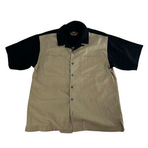 Vintage Harley Davidson Shirt Men Large Tan Black Work Embroidered Button Up 90s
